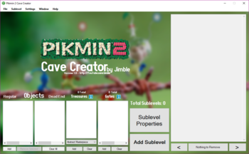 The main menu of Pikmin 2 Cave Creator v1.0.