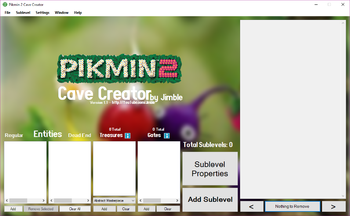 The main menu of Pikmin 2 Cave Creator v1.0.